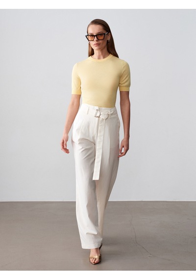 Dilvin 72673 Kemerli Pantolon-beyaz