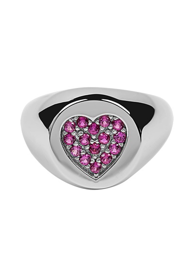 Kırmızı Taşlı Kalpli Küçük Parmak Yüzüğü Signed Ring -10382-w-r Beyaz