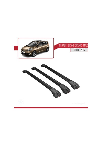 Renault Grand Scenic Mk3 2009-2016 Arası İle Uyumlu Ace-1 Ara Atkı Tavan Barı Siyah 3 Adet Bar