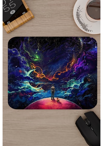 Dijital Evrende Köpek Ve Adam V4 22x18 Gaming Kauçuk Kaymaz Taban Mouse Pad Fare Altlığı