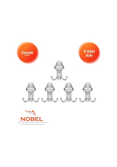 Sarikli Askı, Metal Vestiyer Askısı, Krom, Duvar Ve Dolap Askılığı 5'li Set Vidalı