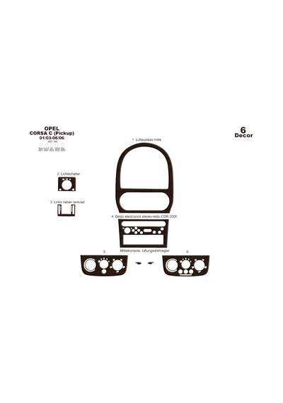 Opel Corsa C Picku Parçatorpido Kaplama 2003-2006 6 Parça Koyu Meşe