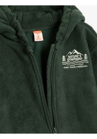 Koton Kapşonlu Fermuar Kapamalı Uzun Kollu Polar Sweatshirt Yeşil 5wmb10436tk Yeşil