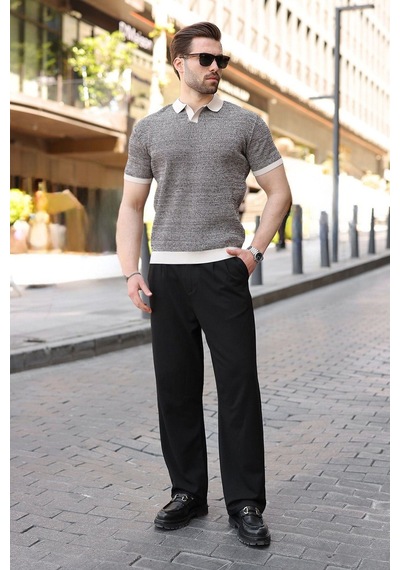 Madmext Taş Rengi Polo Yaka Regular Fit Erkek Triko Tişört E7496