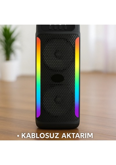 Rgb Işıklı Çift Hoparlörlü Taşınabilir Bluetooth Karaoke Speaker Ve Mikrofon