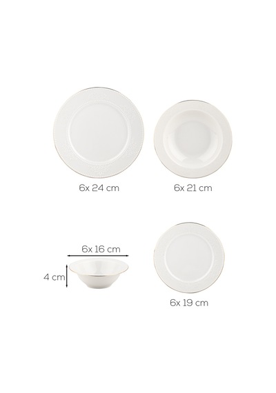 Porsima 4432 Burçak Altın Yaldızlı Yemek Takımı 24 Parça 6 Kişilik Yemek Seti Beyaz