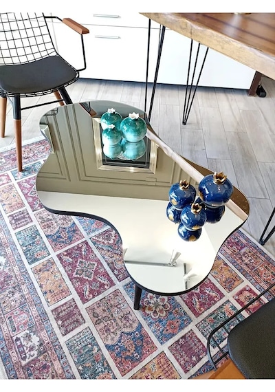 Fawdecor Aynalı Masif Ahşap Orta Sehpa - 120 X 75 Cm Siyah