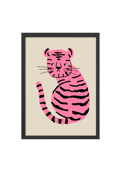 Pembe Leopar Ahşap Çerçeveli Poster, Dekoratif Hayvan Duvar Tablosu