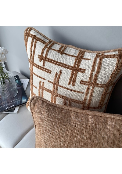 Lidoma Home "grid & Solid" Dokulu Desenli Kırlent Kılıfı Seti KİREMİT