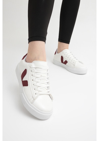 Tonny Black Kauçuk Taban Rahat Bağcıklı Sneaker Kadın Beyaz Bordo Sneaker Tbklc030 Beyaz - Bordo