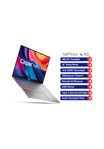 Casper Nirvana S100.1362-AF00X-G-F i7-13620H 12 GB 1 TB SSD Free Dos 16" Dizüstü Bilgisayar