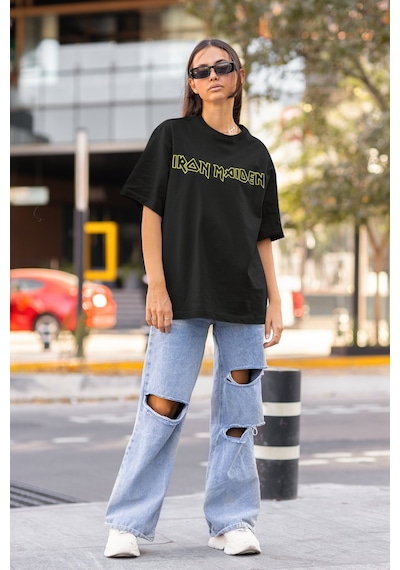 Tasarım Iron Maiden Müzik Grubu Sırt Baskılı Unisex Oversize Rock Siyah