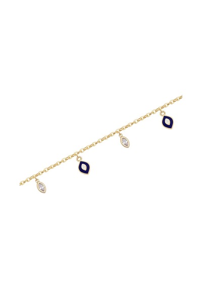 Diamond Line - Gülaylar - Sarı Altın 14 Ayar Nazar Boncuğu Bilekl Standart N11.21796 Sarı Altın