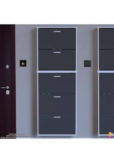 Modilayn Verve Asma Kapı Önü 72x 194 X26 Cm Lik 5 Düşer Kapak 10 Göz Bölmeli Ayakkabılık Antrasit - Beyaz Modilayn Verve Asma Kapı Önü 72x 194 X26 Cm Lik 5 Düşer Kapak 10 Göz Bölmeli Ayakkabılık Antrasit - Beyaz