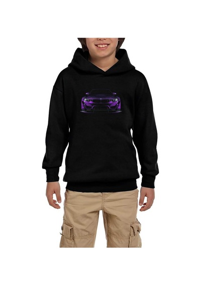 Zepplin Giyim BMW Violet Car Siyah Çocuk Kapşonlu Sweatshirt Siyah