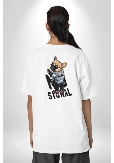 Cep Telefonu No Signal Beyaz Oversize Unisex Ön Ve Sırt Baskılı Tişört Beyaz