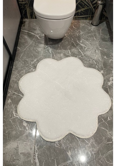 2'li Beyaz Banyo Halısı Peluş Post Halı Klozet Takımı 80x80 Ve 100x100 Beyaz