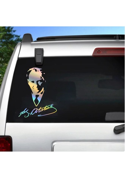 Hologramlı Janjanlı Atatürk Ve İmza Sticker - Araba Oto Motosiklet Sticker 02527 25x19 Cm