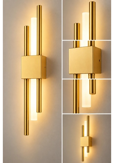 Premıum Modern Gold Çift Borulu Led Aplik 50 Cm Dekoratif Duvar Aydınlatması