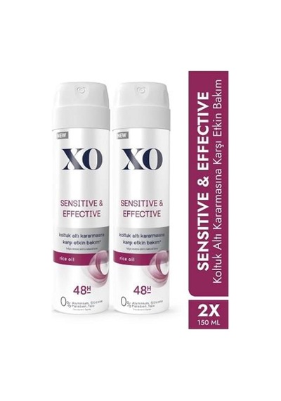Xo Sensitive & Effective Kadın Deodorant, Rice Oil, 48 Saat Koruma, 2x150 Ml