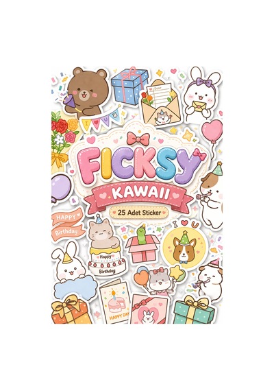 Kawaii Stili Sevimli Hayvanlar Doğum Günü Temalı Sticker Seti - 25 Adet Etiket Çıkartma Diğer