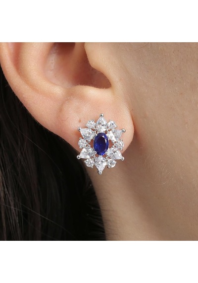 Effective Diamond Paris Işıltısı Sentetik Safir Taşlı Gümüş Küpe