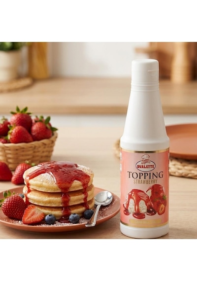 Ovalette Topping Çilek Sosu 1 Kg Waffle, Pancake, Tatlı Ve İçecekler İçin Yoğun Çilek Aromalı Topping