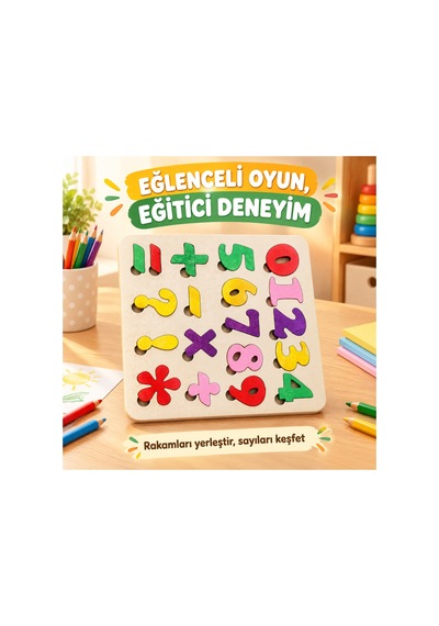 Ahşap Sayılar Rakamlar Eğitici Çocuk Bulmaca 24x24 Cm Seti Eğlenceli Oyun Eğitici Set