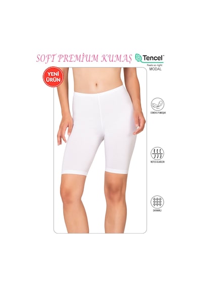 Özkan Underwear Özkan 27780 Kadın Premium Kumaş Modal Pamuklu Esnek Rahat Diz Üstü Toparlayıcı Yüksek Bel Kısa Tayt Beyaz