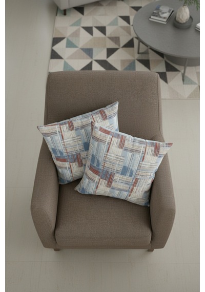 Chevron Bohem Dekoratif Punch Yastık Kırlent Kılıfı 2 Adet 45x45 Etnik Mavi 45 x 45