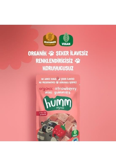 Organik Çilekli Glutensiz Vegan Mini Küpler 30 Gr