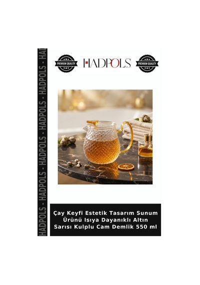 Çay Keyfi Estetik Tasarım Sunum Ürünü Isıya Dayanıklı Altın Sarısı Kulplu Cam Demlik 550 Ml
