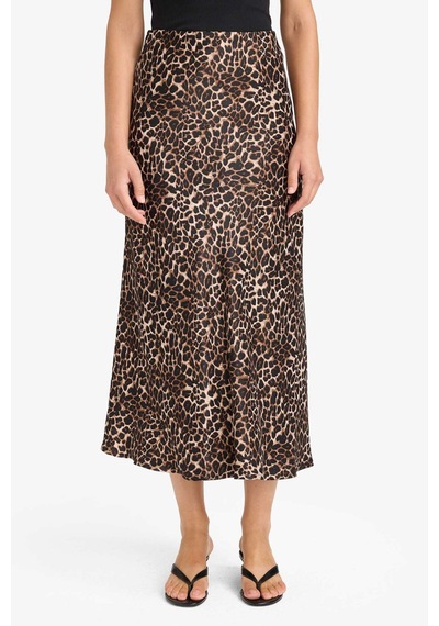 Defacto A Kesim Normal Bel Leopar Desenli Saten Midi Etek D7648ax25aubk27 Siyah