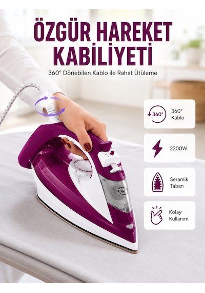 2200w Seramik Kaplama Estetik Tasarımı 360 Derece Dönebilir Kablosu Yeni Nesil - Lisinya
