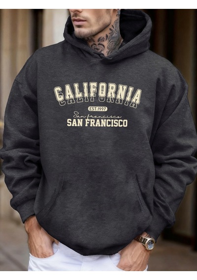 Startmore Startmorecalifornia San Francisco Est 1997 Baskılı Yumuşak Bol Kapüşonlu Üstler Polar Sonbahar Spor Gi Antrasit
