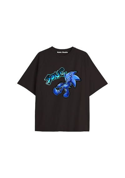 Kalic Studio Unisex Bay Sonic Desenli Siyah Yazlık T-shirt Siyah-225