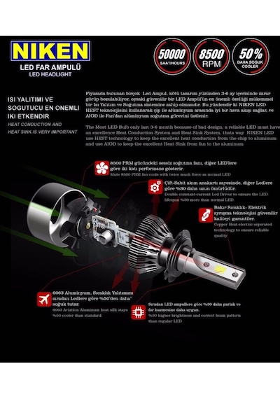 Niken H4 Led Xenon Far Ampul Yeni Nesil Evo Serisi Uzun Kısa