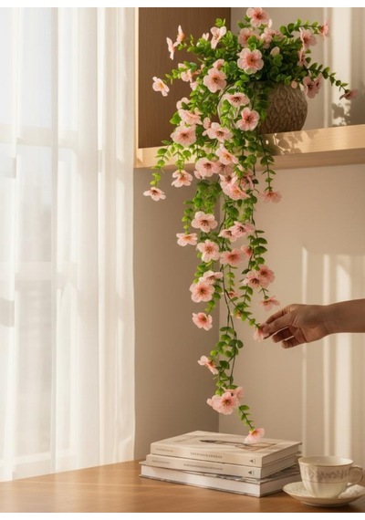 Yapay Çiçek Pembe Sarkan Mineli Okaliptus Şimşir Yapay Sarmaşık 5dal 60cm Pembe