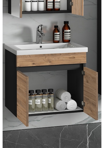 Çiğdem 65 Cm Antrasit Gri Mat-Atlantik Çam Mdf Banyo Alt Dolabı Antrasit - Atlantik Çam