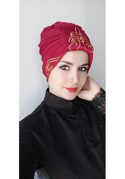 Kadın Şal Desen Çift Taraflı Bone Bordo
