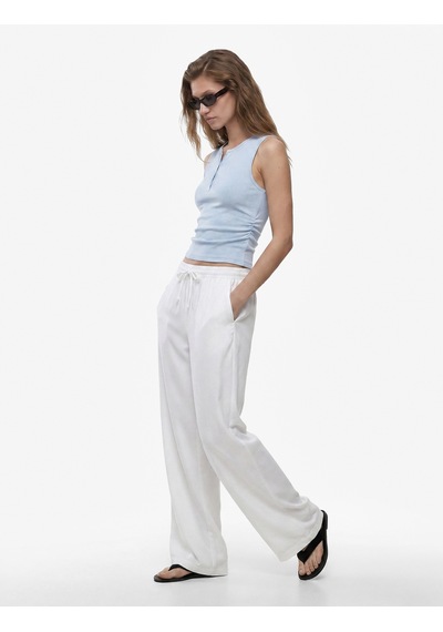 Koton Ribanalı Düğmeli Yuvarlak Henley Yaka Fitilli Atlet Mavi 6sak10407ek