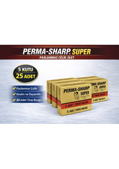 Perma-sharp Super Paslanmaz Çelik Tıraş Bıçağı 5 Li 5 Kutu