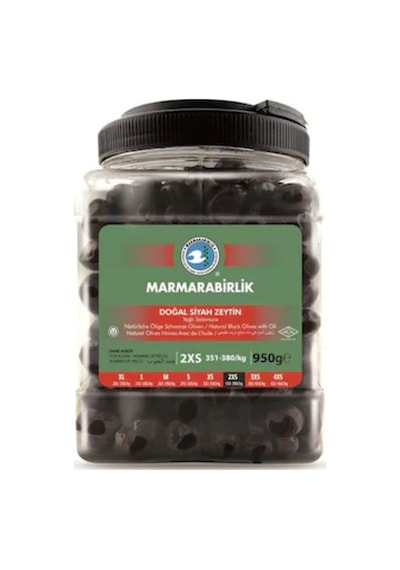 Marmarabirlik Doğal Yağlı Salamura 351-380 KB 2XS Sele Siyah Zeytin Pet 950 G