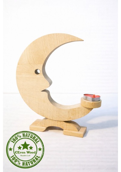 Ceren Wooden Boyanabilir Ahşap Ay Mumluk El Yapımı Dekoratif Tealight Mumluk