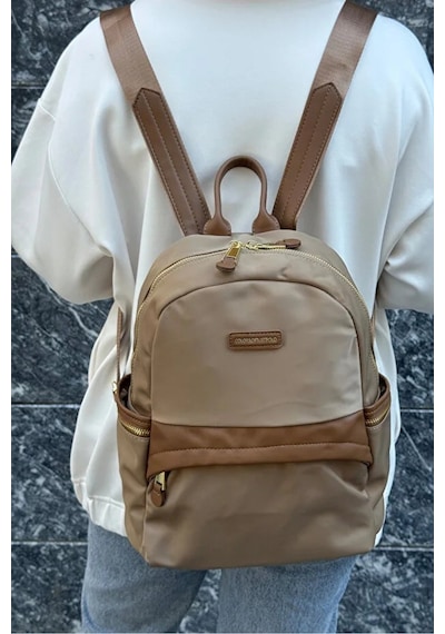 Just Polo Kadın İthal Saten Kumaş Şık Okul Ve Sırt Çantası Shopper Kum