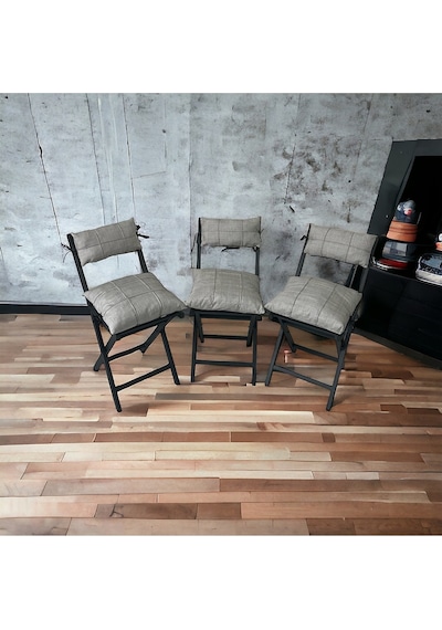 Modern Style Home Bahçe - Balkon, Iç Ve Dış Mekan Katlanır Metal Sandalye 3 Adet Açık Gri