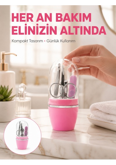 Tırnak Bakım Manikür Pedikür Seti 4 Parça Pembe Pratik Günlük Kullanım Yeni Nesil - Lisinya
