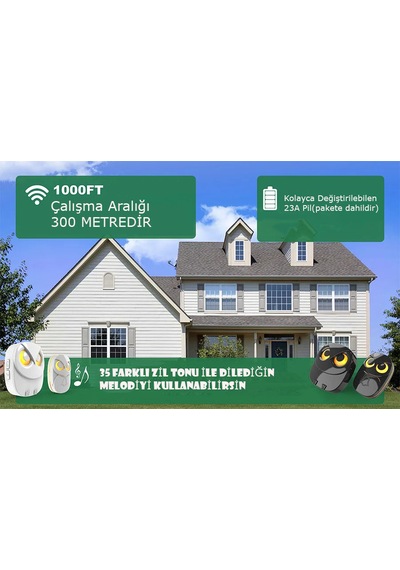 Monozone Lüx 1 Buton 1 Alıcı Kablosuz Kapı Zili Baykuş Şekilli