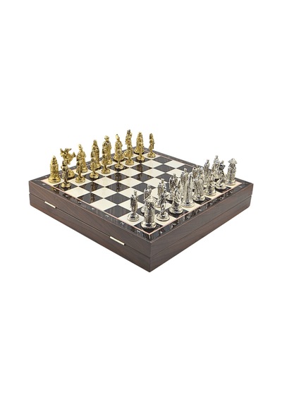 Gifthome Büyük Boy Metal Osmanlı-bizans Satranç Tk. Parlak Ve Ceviz Desenli Sandıklı Mdf Tahtası 36x36 Cm.
