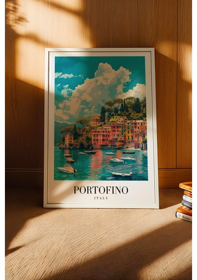 Portofino Italy Vintage Seyahat Posteri Çerçeveli Tablo - Premium Akdeniz Sahil Elit Duvar Dekoru Beyaz Portofino Italy Vintage Seyahat Posteri Çerçeveli Tablo - Premium Akdeniz Sahil Elit Duvar Dekoru Beyaz